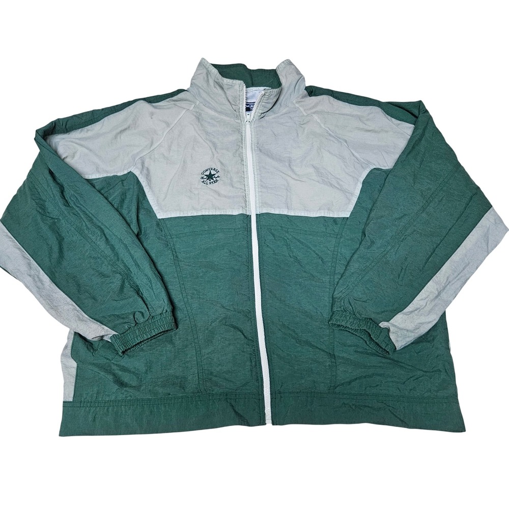Converse Team All Star Vintage Windbreaker Jacket Green Grey Mens XL Colorblock
